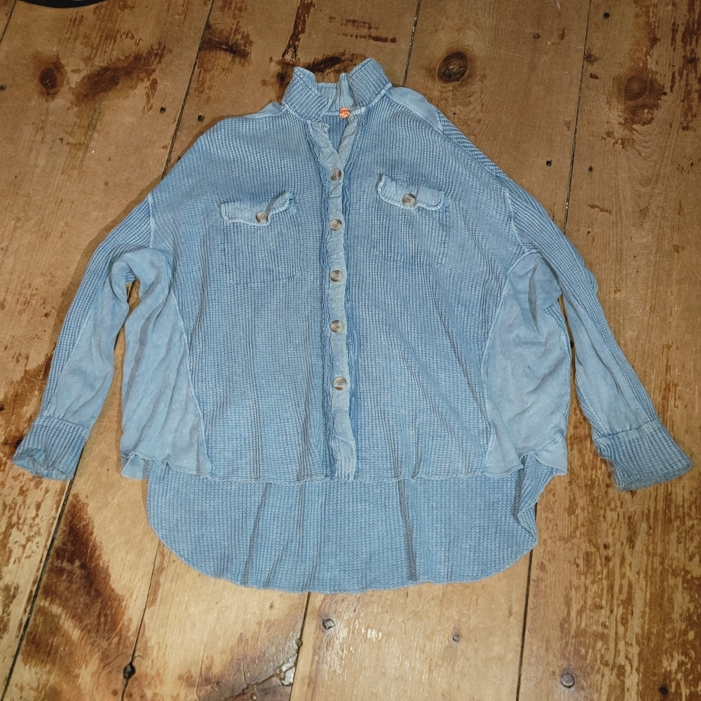 Free People FP ONE Scout Thermal Oversized Button Down Top Shirt - Picture 3 of 11